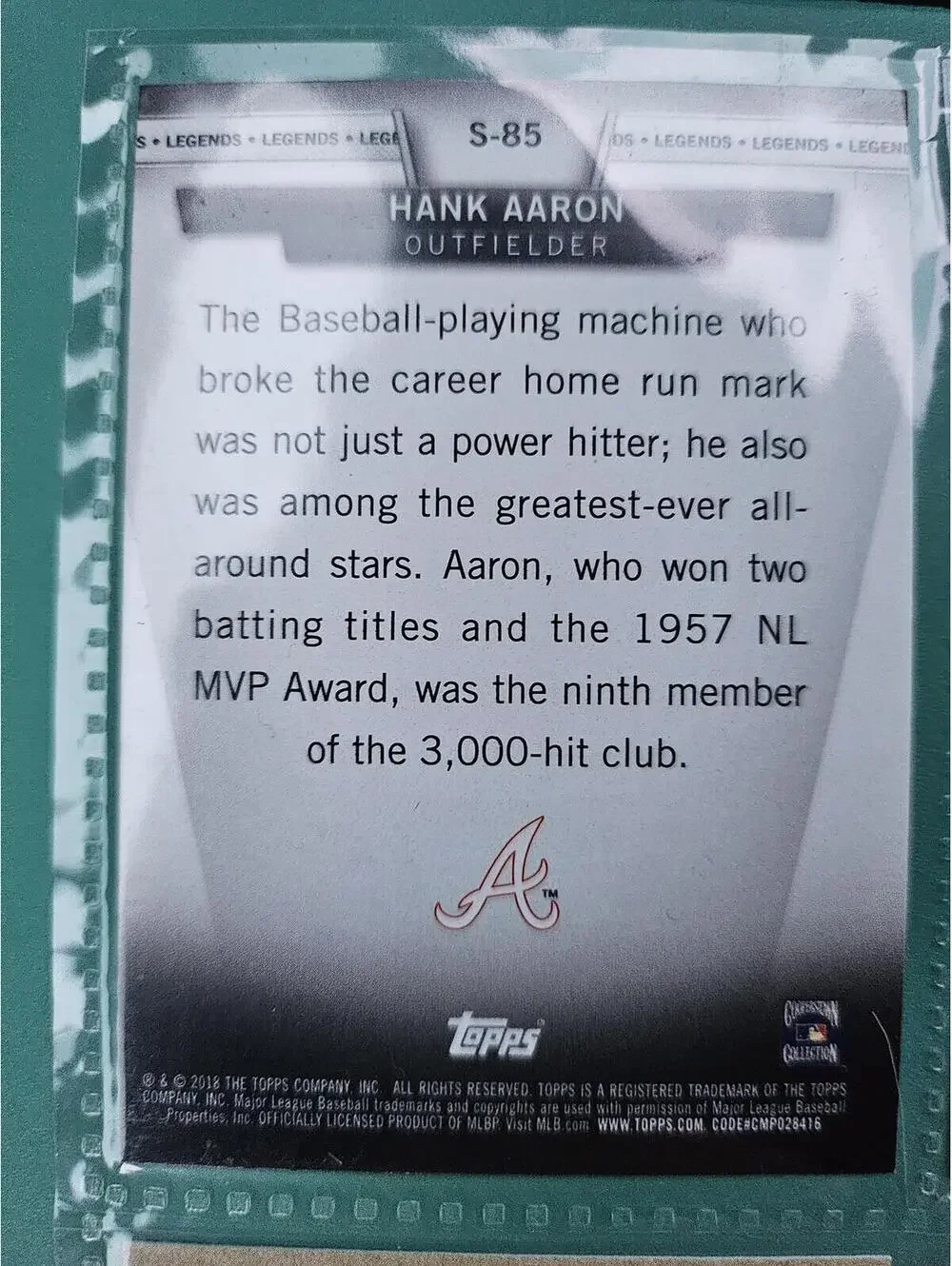 2018 Topps Topps Salute Series 2 #S-85 Hank Aaron Atlanta Braves